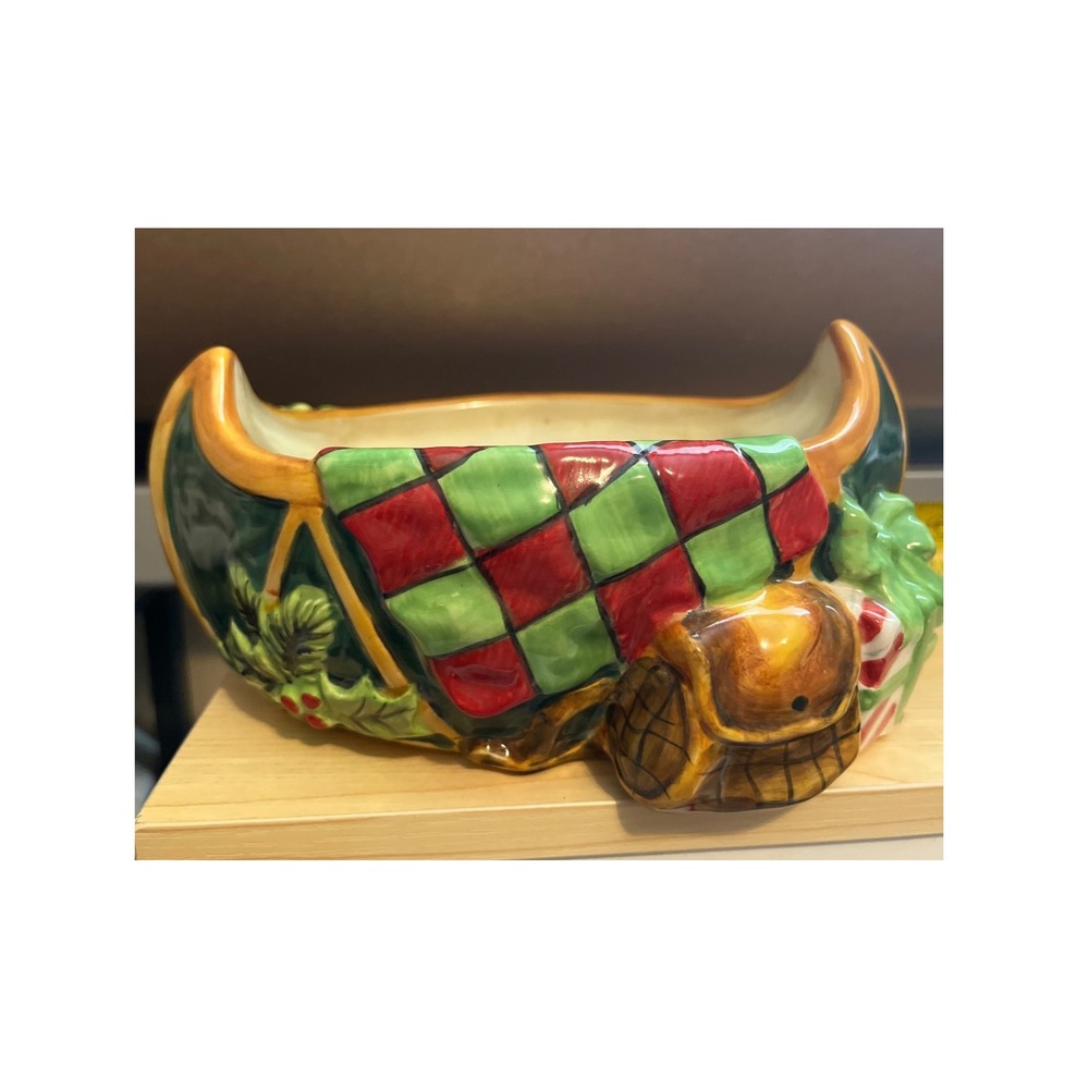 Certified International Susan Winget Christmas Canoe‎ Ceramic Decorative Bowl